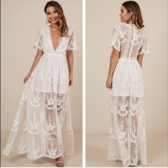White Boho Beach Engagement Wedding Romper Dress - Picture 1 of 3